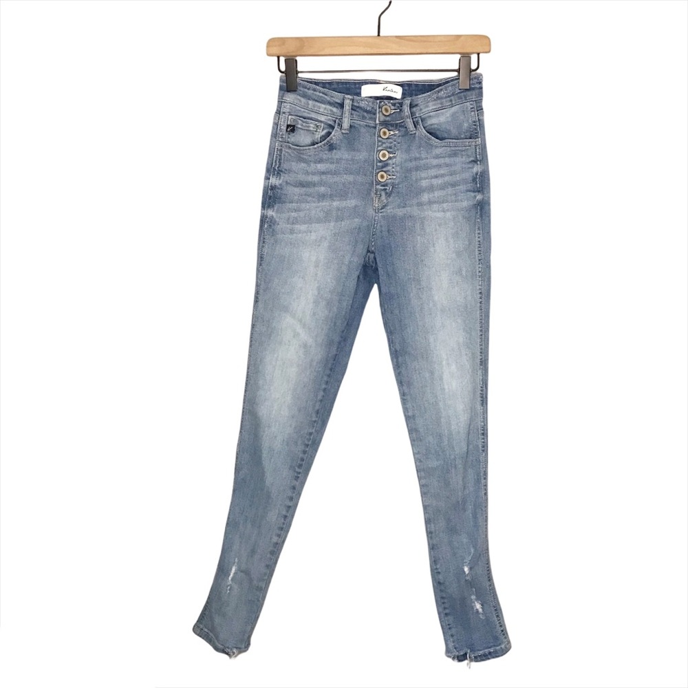 Kancan Hi Rise Button Fly Distressed Skinny Jeans 5/26